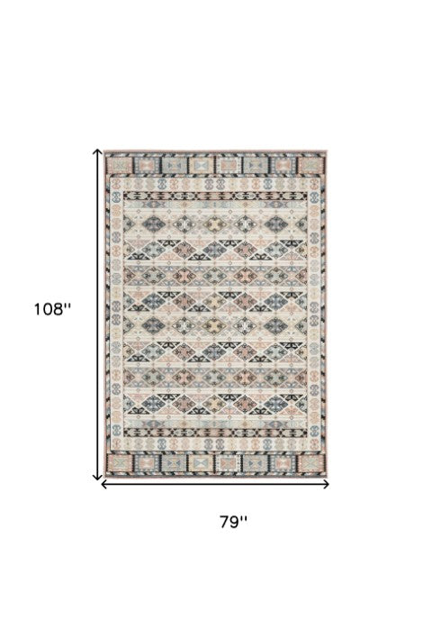 Homeroots 7' Geometric Flatweave Area Rug In Ivory Tan & Black - Durable, Stain Resistant, Perfect For Homes!  Polyester 569909