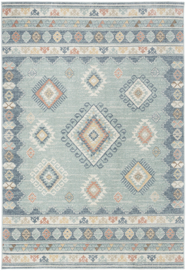 Homeroots 5' Geometric Flatweave Area Rug In Blue & Orange – Stylish, Durable & Stain Resistant For Any Room 7' X 9' Polyester 569910