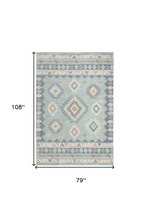 Homeroots 5' Geometric Flatweave Area Rug In Blue & Orange – Stylish, Durable & Stain Resistant For Any Room 7' X 9' Polyester 569910