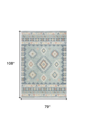 Homeroots 5' Geometric Flatweave Area Rug In Blue & Orange – Stylish, Durable & Stain Resistant For Any Room 7' X 9' Polyester 569910