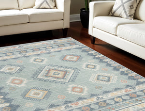 Homeroots 5' Geometric Flatweave Area Rug In Blue & Orange – Stylish, Durable & Stain Resistant For Any Room 7' X 9' Polyester 569910