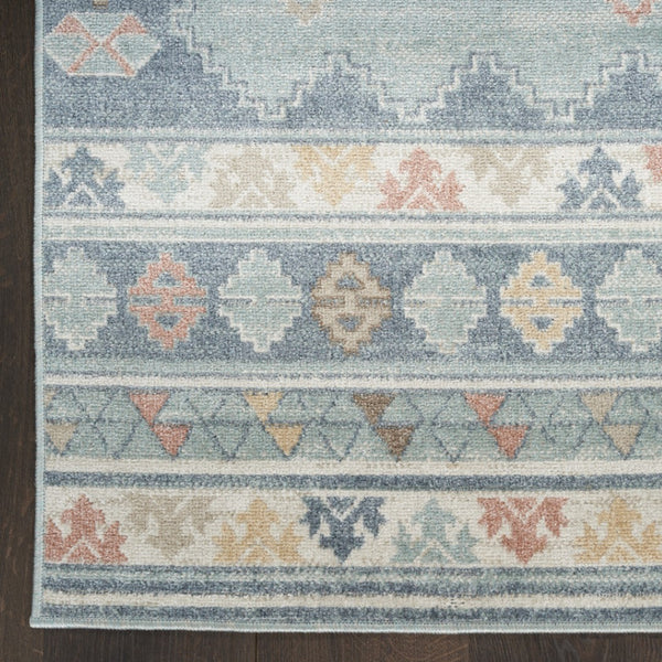 Homeroots 5' Geometric Flatweave Area Rug In Blue & Orange – Stylish, Durable & Stain Resistant For Any Room 7' X 9' Polyester 569910