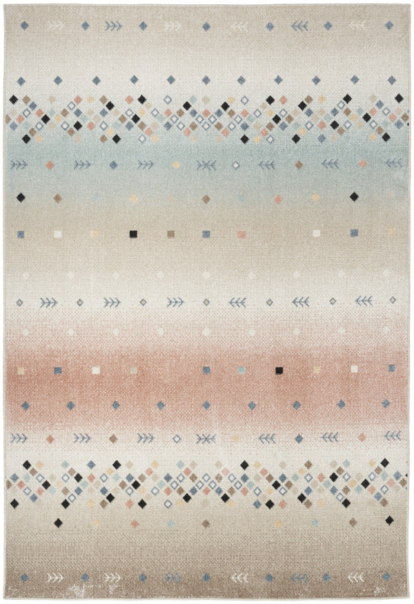 Homeroots 5' Tan Orange And Ivory Geometric Flatweave Area Rug - Durable, Stain Resistant, Perfect For Kids & Pets 7' X 9' Polyester 569911