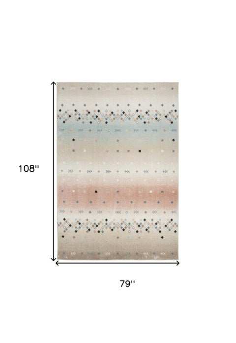 Homeroots 5' Tan Orange And Ivory Geometric Flatweave Area Rug - Durable, Stain Resistant, Perfect For Kids & Pets 7' X 9' Polyester 569911