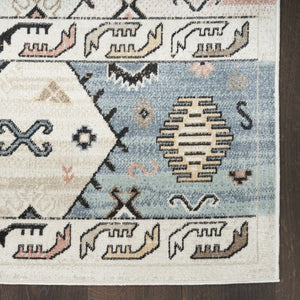 Homeroots 8' Geometric Flatweave Area Rug In Ivory Tan & Blue - Durable, Stain Resistant, Perfect For Kids & Pets!  Polyester 569913