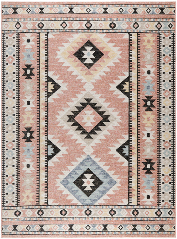 Homeroots 8' X 10' Bohemian Ivory Pink & Black Geometric Flatweave Area Rug - Durable, Stain-resistant Design  Polyester 569914