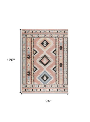 Homeroots 8' X 10' Bohemian Ivory Pink & Black Geometric Flatweave Area Rug - Durable, Stain-resistant Design  Polyester 569914