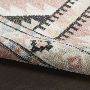 Homeroots 8' X 10' Bohemian Ivory Pink & Black Geometric Flatweave Area Rug - Durable, Stain-resistant Design  Polyester 569914