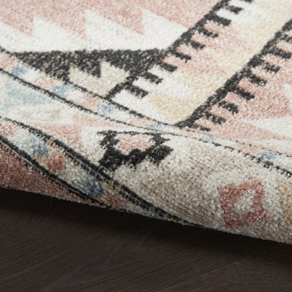 Homeroots 8' X 10' Bohemian Ivory Pink & Black Geometric Flatweave Area Rug - Durable, Stain-resistant Design  Polyester 569914