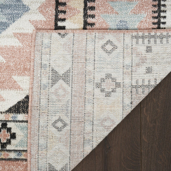 Homeroots 8' X 10' Bohemian Ivory Pink & Black Geometric Flatweave Area Rug - Durable, Stain-resistant Design  Polyester 569914