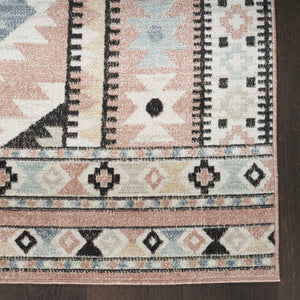 Homeroots 8' X 10' Bohemian Ivory Pink & Black Geometric Flatweave Area Rug - Durable, Stain-resistant Design  Polyester 569914