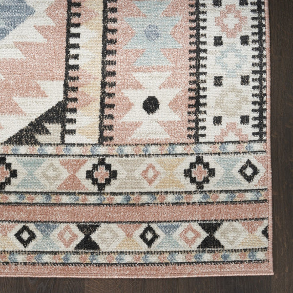 Homeroots 8' X 10' Bohemian Ivory Pink & Black Geometric Flatweave Area Rug - Durable, Stain-resistant Design  Polyester 569914
