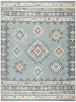 Homeroots 5' Geometric Flatweave Area Rug In Blue & Orange – Stylish, Durable & Stain Resistant For Any Room 8' X 10' Polyester 569916