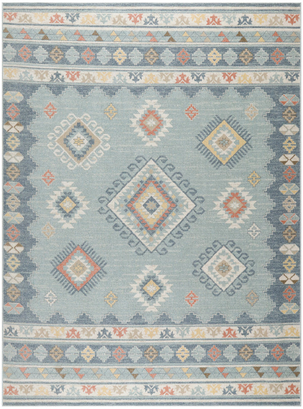 Homeroots 5' Geometric Flatweave Area Rug In Blue & Orange – Stylish, Durable & Stain Resistant For Any Room 8' X 10' Polyester 569916