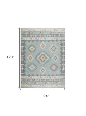 Homeroots 5' Geometric Flatweave Area Rug In Blue & Orange – Stylish, Durable & Stain Resistant For Any Room 8' X 10' Polyester 569916