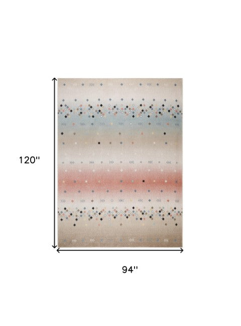 Homeroots 5' Tan Orange And Ivory Geometric Flatweave Area Rug - Durable, Stain Resistant, Perfect For Kids & Pets 8' X 10' Polyester 569917