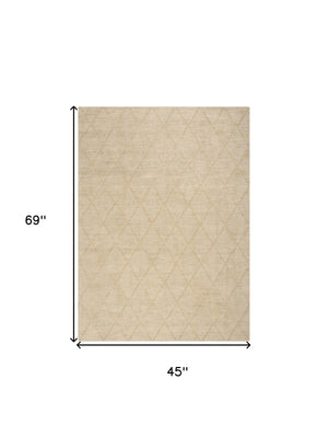 Homeroots 4' X 6' Beige Wool Geometric Area Rug  Wool 569918