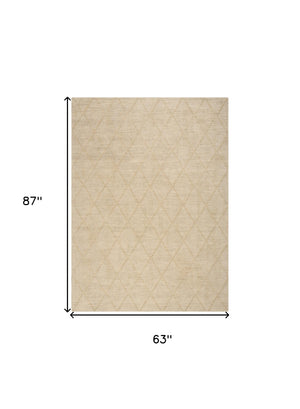 Homeroots 5' X 7' Beige Wool Geometric Area Rug  Wool 569923