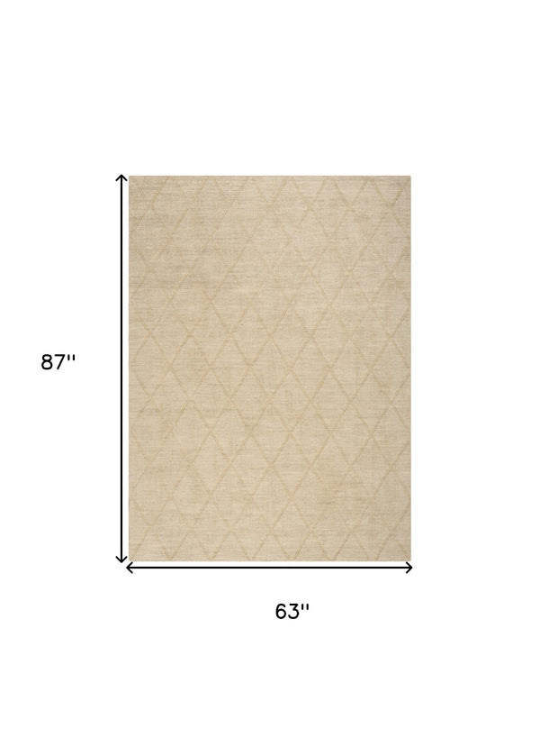 Homeroots 5' X 7' Beige Wool Geometric Area Rug  Wool 569923