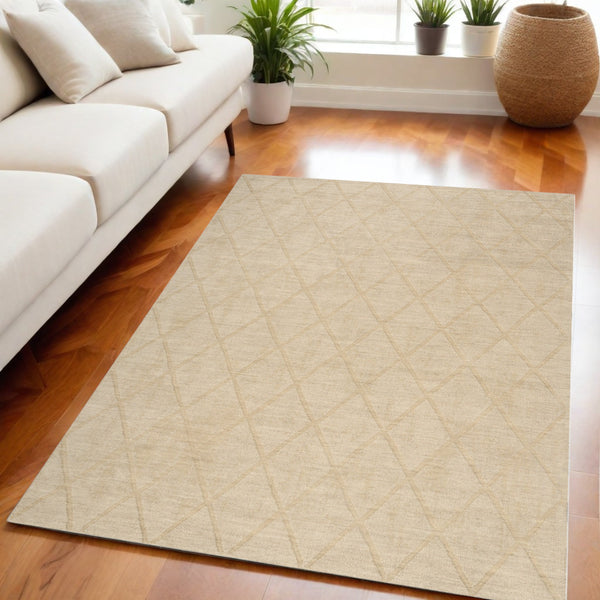 Homeroots 5' X 7' Beige Wool Geometric Area Rug  Wool 569923