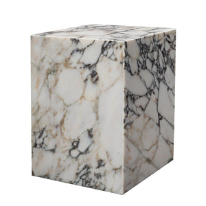 HomeRoots 20" Ivory Marble Square Block End Table - Handcrafted Elegance for Versatile Home Decor & Style 569935