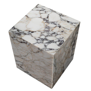 HomeRoots 20" Ivory Marble Square Block End Table - Handcrafted Elegance for Versatile Home Decor & Style 569935