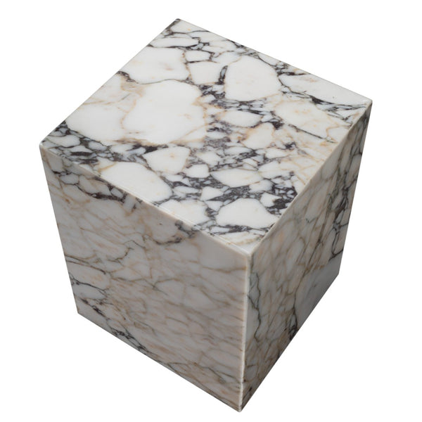 HomeRoots 20" Ivory Marble Square Block End Table - Handcrafted Elegance for Versatile Home Decor & Style 569935