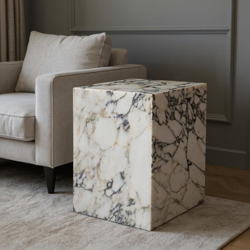 HomeRoots 20" Ivory Marble Square Block End Table - Handcrafted Elegance for Versatile Home Decor & Style 569935