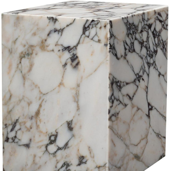 HomeRoots 20" Ivory Marble Square Block End Table - Handcrafted Elegance for Versatile Home Decor & Style 569935