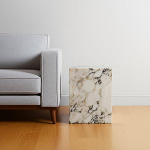 HomeRoots 20" Ivory Marble Square Block End Table - Handcrafted Elegance for Versatile Home Decor & Style 569935