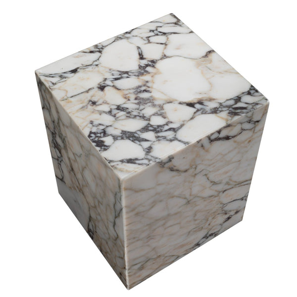 HomeRoots 20" Ivory Marble Square Block End Table - Handcrafted Elegance for Versatile Home Decor & Style 569935