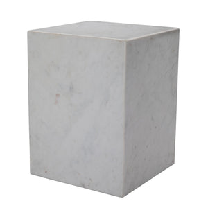 HomeRoots 20" White Marble Square Block End Table - Elegant Accent for Living Room, Bedroom, or Office Decor 569936