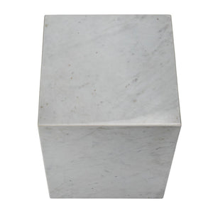 HomeRoots 20" White Marble Square Block End Table - Elegant Accent for Living Room, Bedroom, or Office Decor 569936