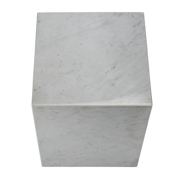 HomeRoots 20" White Marble Square Block End Table - Elegant Accent for Living Room, Bedroom, or Office Decor 569936