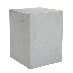 HomeRoots 20" White Marble Square Block End Table - Elegant Accent for Living Room, Bedroom, or Office Decor 569936