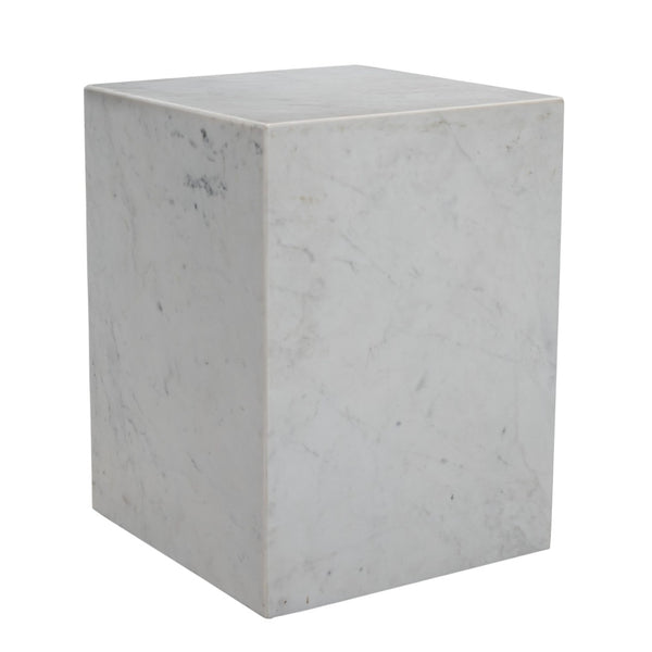 HomeRoots 20" White Marble Square Block End Table - Elegant Accent for Living Room, Bedroom, or Office Decor 569936
