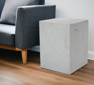 HomeRoots 20" White Marble Square Block End Table - Elegant Accent for Living Room, Bedroom, or Office Decor 569936