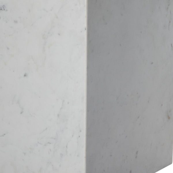 HomeRoots 20" White Marble Square Block End Table - Elegant Accent for Living Room, Bedroom, or Office Decor 569936