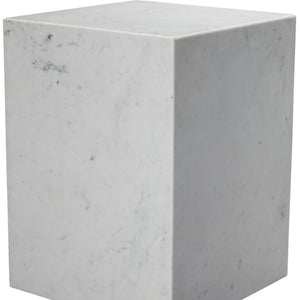 HomeRoots 20" White Marble Square Block End Table - Elegant Accent for Living Room, Bedroom, or Office Decor 569936