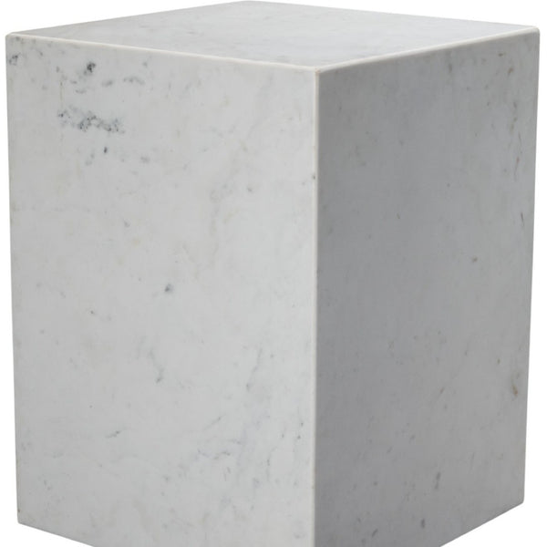 HomeRoots 20" White Marble Square Block End Table - Elegant Accent for Living Room, Bedroom, or Office Decor 569936