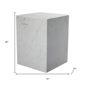 HomeRoots 20" White Marble Square Block End Table - Elegant Accent for Living Room, Bedroom, or Office Decor 569936