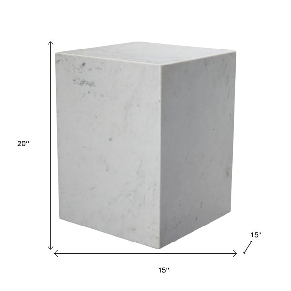 HomeRoots 20" White Marble Square Block End Table - Elegant Accent for Living Room, Bedroom, or Office Decor 569936