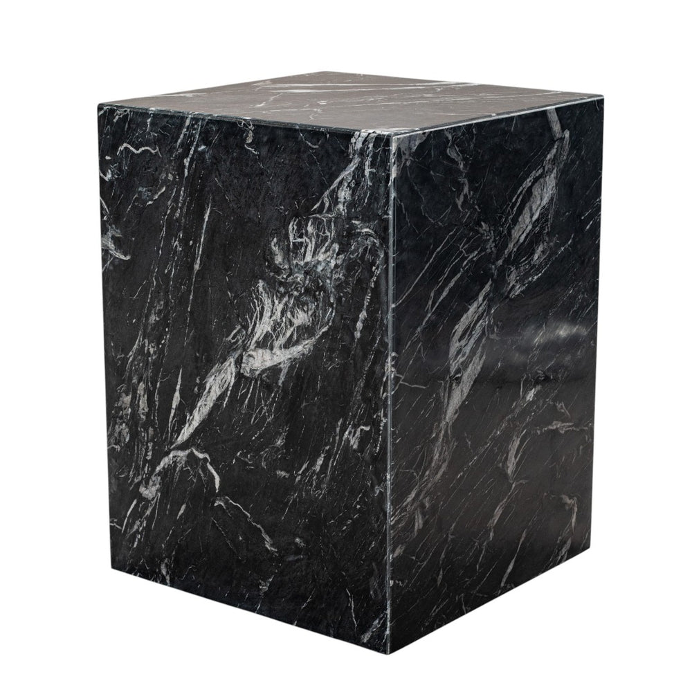 HomeRoots 20" Black Marble Square Block End Table - Elegant Accent for Living Spaces, Modern Design & Unique Veining 569937