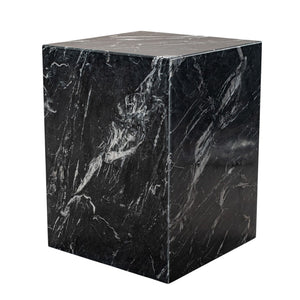 HomeRoots 20" Black Marble Square Block End Table - Elegant Accent for Living Spaces, Modern Design & Unique Veining 569937