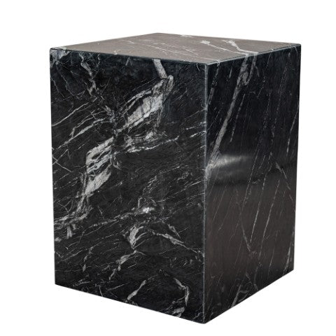 Homeroots 20" Black Marble Square Block End Table - Stylish Modern Accent For Living Room & Entryway Decor   569937