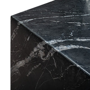 Homeroots 20" Black Marble Square Block End Table - Stylish Modern Accent For Living Room & Entryway Decor   569937