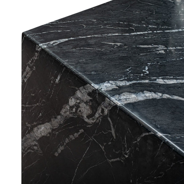 Homeroots 20" Black Marble Square Block End Table - Stylish Modern Accent For Living Room & Entryway Decor   569937