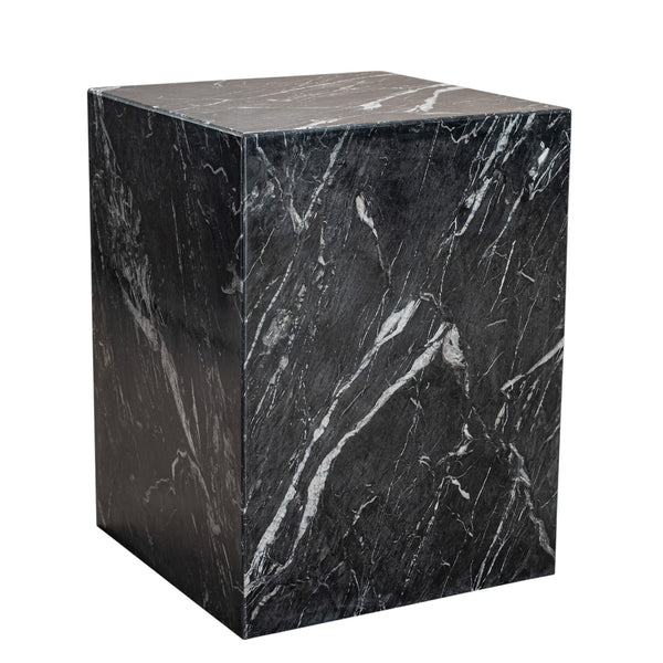 Homeroots 20" Black Marble Square Block End Table - Stylish Modern Accent For Living Room & Entryway Decor   569937