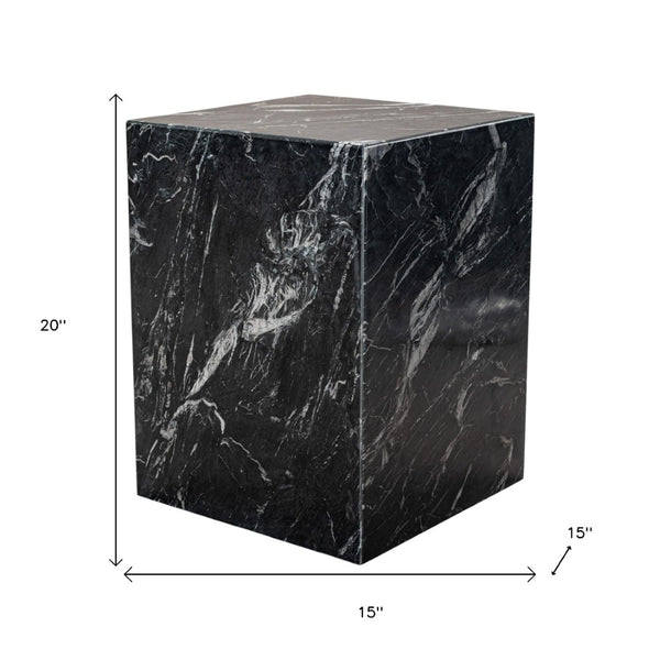 Homeroots 20" Black Marble Square Block End Table - Stylish Modern Accent For Living Room & Entryway Decor   569937