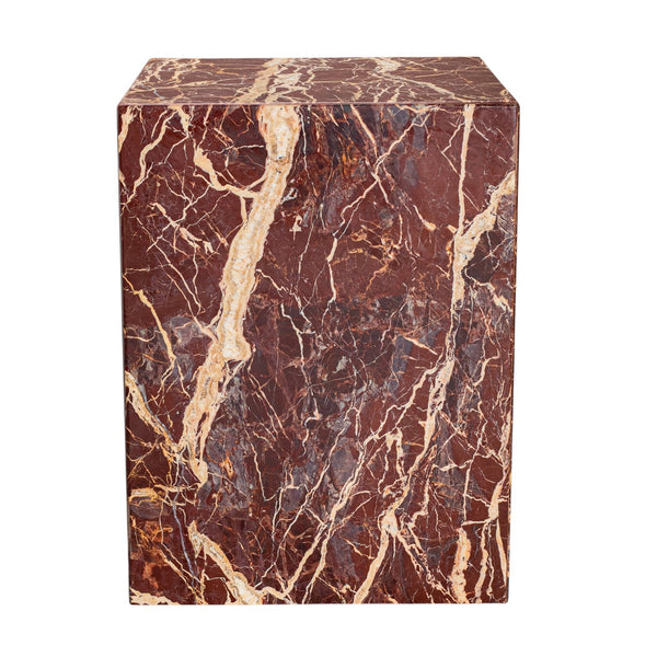 Homeroots 20" Red Marble Square Block End Table - Elegant Accent For Living Room, Bedroom, Or Entryway Decor   569938